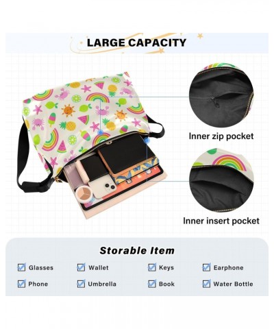 Cute Rainbow Summer Times Soft PU Leather Shoulder Bag for Women Stylish Ladies Crossbody Purse with Zipper Closure Woven Bag...