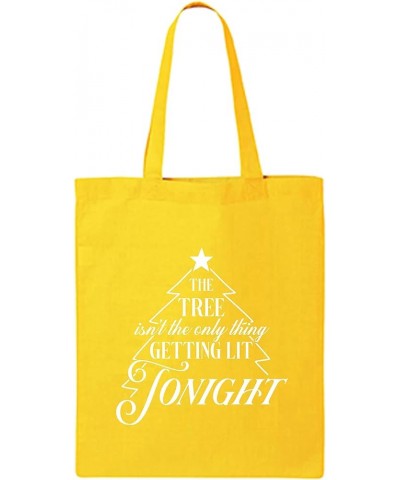 The Tree Getting Lit Tonight Cotton Canvas Tote Bag Yellow $10.91 Totes