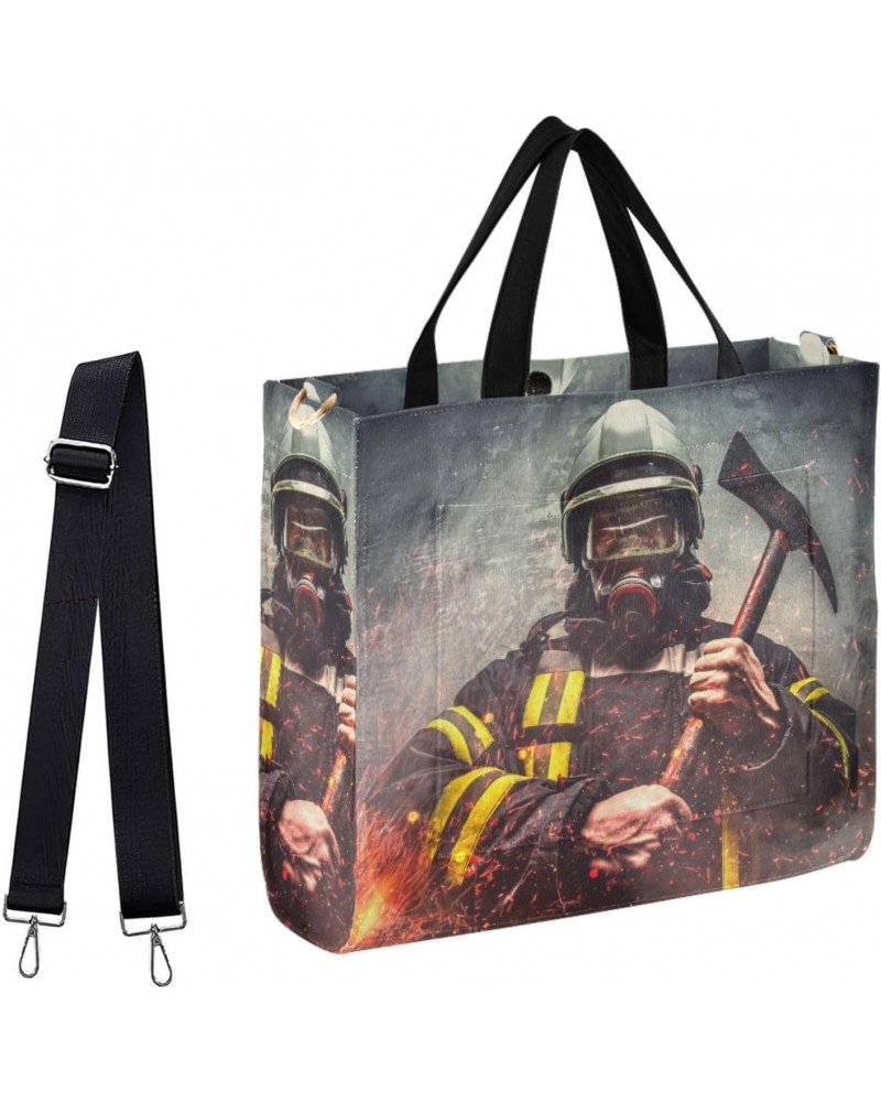 Firefighters with Iron Axes Corduroy Large Crossbody Tote &Handbag with Shoulder Strap for Work Travel Beach Gym Shopping Gro...