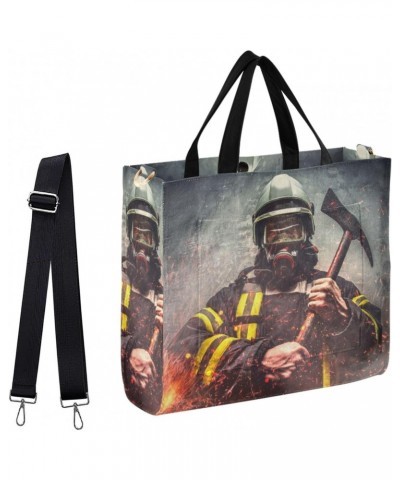 Firefighters with Iron Axes Corduroy Large Crossbody Tote &Handbag with Shoulder Strap for Work Travel Beach Gym Shopping Gro...