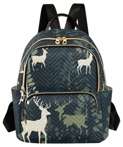 White Deer Green Leaves Fashion Travel Backpack for Women Multi Pockets Lightweight Purse for Women-M Multicolor Small $15.40...