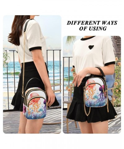 Art Jellyfish Crossbody Sling Bags for Women, Compact Fashion Handbag with Chain Strap Top handle for Evening Party Dating Tr...