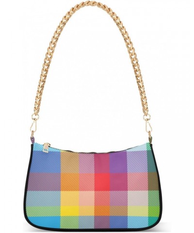 Shoulder Bag Rainbow Plaid Retro Rainbow Women Clutch Handbag Shoulder Purch Boho Bag Date Chain Bag Tote Bag Spring Holiday ...