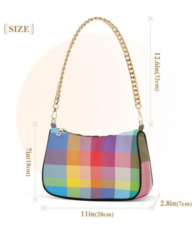 Shoulder Bag Rainbow Plaid Retro Rainbow Women Clutch Handbag Shoulder Purch Boho Bag Date Chain Bag Tote Bag Spring Holiday ...