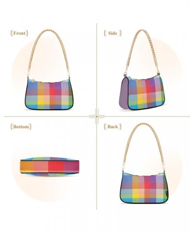 Shoulder Bag Rainbow Plaid Retro Rainbow Women Clutch Handbag Shoulder Purch Boho Bag Date Chain Bag Tote Bag Spring Holiday ...