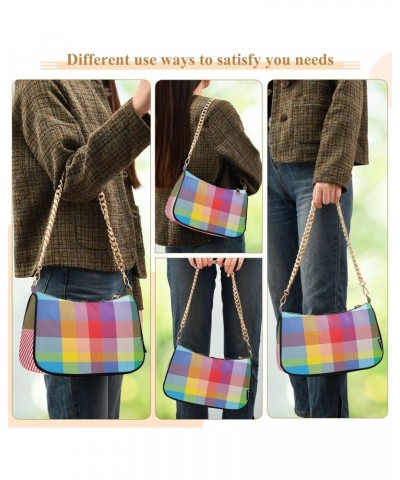 Shoulder Bag Rainbow Plaid Retro Rainbow Women Clutch Handbag Shoulder Purch Boho Bag Date Chain Bag Tote Bag Spring Holiday ...