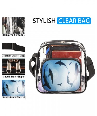 Ocean Sea Animal Fish Shark Clear Crossbody Stadium Approved Clear Purse Bag with Zipper Pocket Long Strap Shoulder Bag for C...