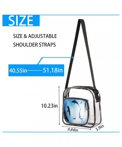 Ocean Sea Animal Fish Shark Clear Crossbody Stadium Approved Clear Purse Bag with Zipper Pocket Long Strap Shoulder Bag for C...