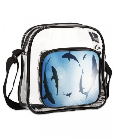 Ocean Sea Animal Fish Shark Clear Crossbody Stadium Approved Clear Purse Bag with Zipper Pocket Long Strap Shoulder Bag for C...