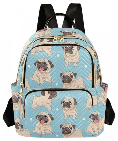 Blue Cartoon Pugs Backpack for Women Lightweight Casual Daily Quilted Travel Backpack 11.4×6.1×14.1 in Small $17.84 Backpacks