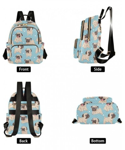 Blue Cartoon Pugs Backpack for Women Lightweight Casual Daily Quilted Travel Backpack 11.4×6.1×14.1 in Small $17.84 Backpacks