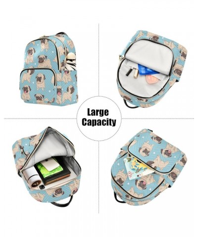 Blue Cartoon Pugs Backpack for Women Lightweight Casual Daily Quilted Travel Backpack 11.4×6.1×14.1 in Small $17.84 Backpacks