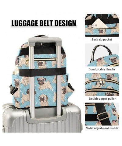 Blue Cartoon Pugs Backpack for Women Lightweight Casual Daily Quilted Travel Backpack 11.4×6.1×14.1 in Small $17.84 Backpacks