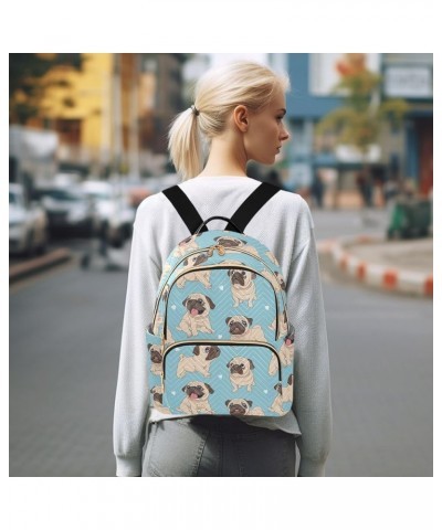 Blue Cartoon Pugs Backpack for Women Lightweight Casual Daily Quilted Travel Backpack 11.4×6.1×14.1 in Small $17.84 Backpacks