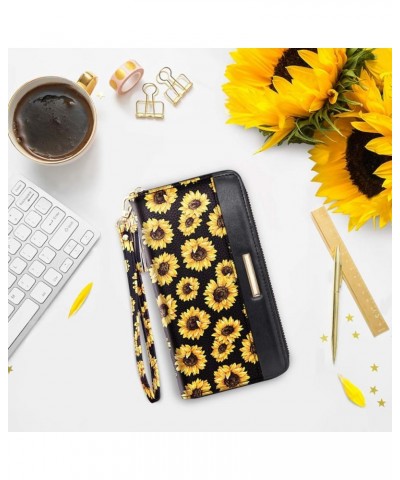 Wallets for Women PU Leather Card Holder Organizer Ladies Clutch with Tassel Wristlet Wrist strap Sunflower $12.64 Wallets