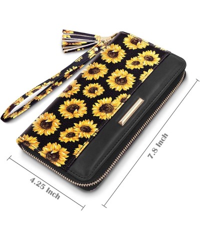 Wallets for Women PU Leather Card Holder Organizer Ladies Clutch with Tassel Wristlet Wrist strap Sunflower $12.64 Wallets