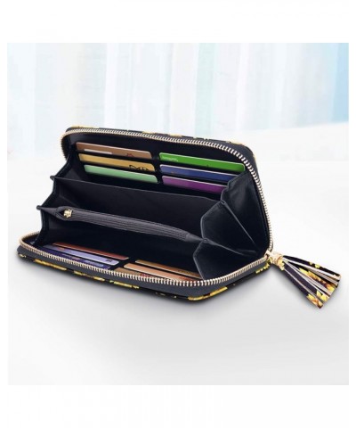 Wallets for Women PU Leather Card Holder Organizer Ladies Clutch with Tassel Wristlet Wrist strap Sunflower $12.64 Wallets