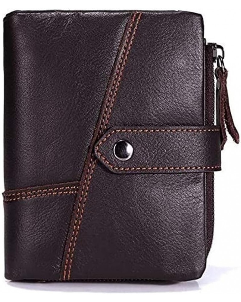 Short Wallet Top Layer Leather Men's Bag Leather Handbag Zipper Coin Holder Vertical Tri-fold Fashion Trend (Color : Black) C...