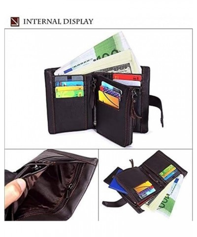 Short Wallet Top Layer Leather Men's Bag Leather Handbag Zipper Coin Holder Vertical Tri-fold Fashion Trend (Color : Black) C...