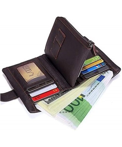 Short Wallet Top Layer Leather Men's Bag Leather Handbag Zipper Coin Holder Vertical Tri-fold Fashion Trend (Color : Black) C...