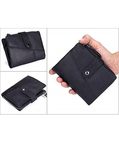 Short Wallet Top Layer Leather Men's Bag Leather Handbag Zipper Coin Holder Vertical Tri-fold Fashion Trend (Color : Black) C...