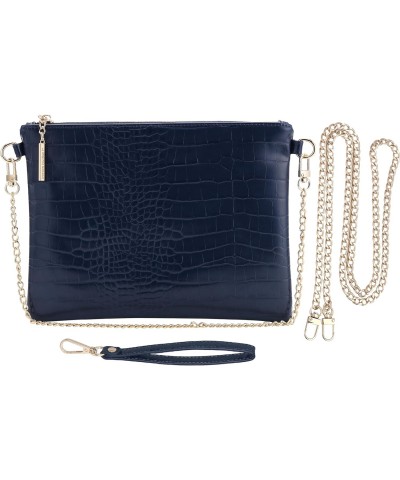 Vegan Clutch Bag Pouch with Tassel Accent (Crocodile Navy) $10.10 Clutches