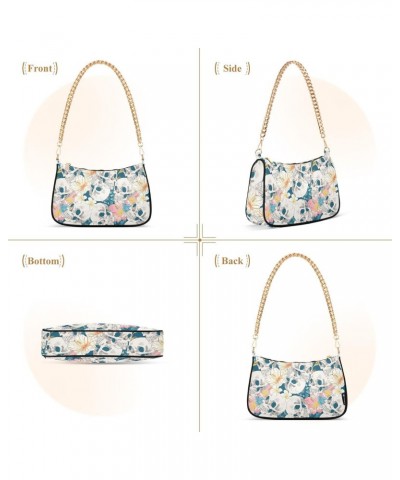 Skull Flowers Women Shoulder Bag Clutch Chain Purse Handbags with Zipper Pocket Tote Hobo Bag for Wedding Shopping $13.50 Totes