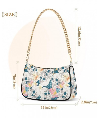 Skull Flowers Women Shoulder Bag Clutch Chain Purse Handbags with Zipper Pocket Tote Hobo Bag for Wedding Shopping $13.50 Totes