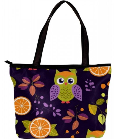 Casual Handbag with Zipper, Canvas Tote Bag for Women, animals owl with fruit orange $12.74 Totes