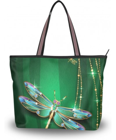 Women Large Tote Top Handle Shoulder Bags Dragonfly Patern Ladies Handbag M $15.39 Shoulder Bags