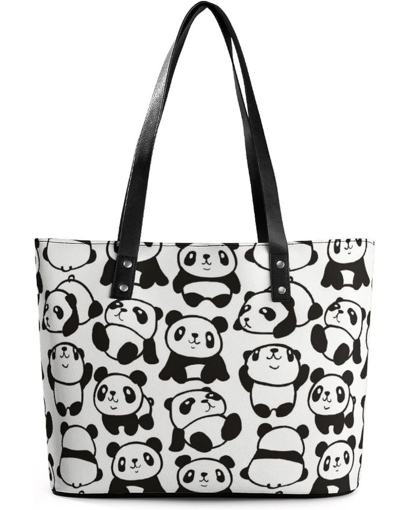 Womens Handbag Panda Patterns Leather Tote Bag Top Handle Satchel Bags For Lady $18.89 Totes