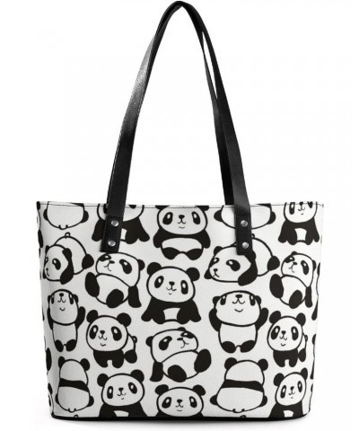 Womens Handbag Panda Patterns Leather Tote Bag Top Handle Satchel Bags For Lady $18.89 Totes