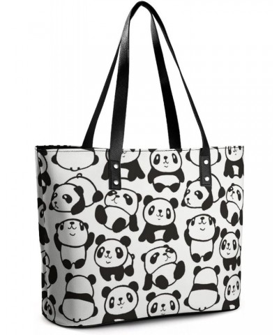 Womens Handbag Panda Patterns Leather Tote Bag Top Handle Satchel Bags For Lady $18.89 Totes