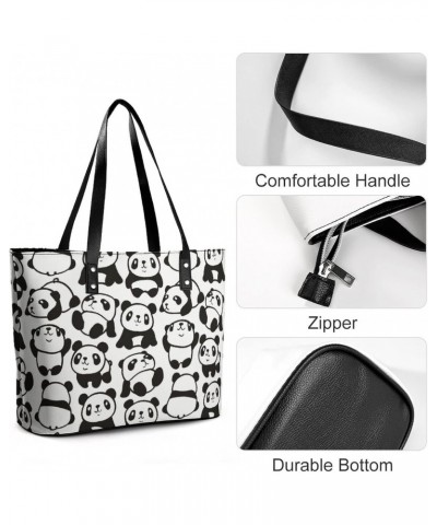 Womens Handbag Panda Patterns Leather Tote Bag Top Handle Satchel Bags For Lady $18.89 Totes