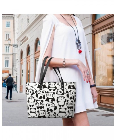 Womens Handbag Panda Patterns Leather Tote Bag Top Handle Satchel Bags For Lady $18.89 Totes