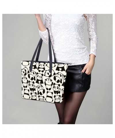 Womens Handbag Panda Patterns Leather Tote Bag Top Handle Satchel Bags For Lady $18.89 Totes