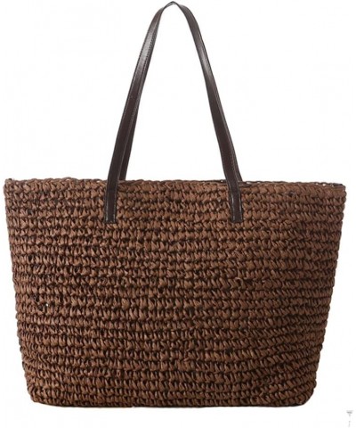 Women's Large Capacity Casual Straw Bag Classic Straw Handbag Summer Beach Shoulder Bag Bohemia D $18.89 Totes