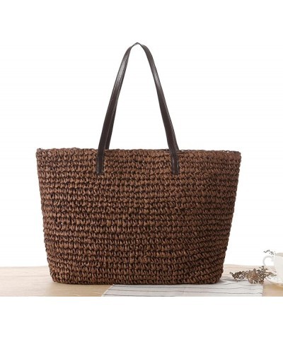 Women's Large Capacity Casual Straw Bag Classic Straw Handbag Summer Beach Shoulder Bag Bohemia D $18.89 Totes