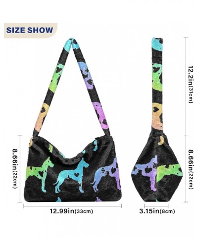 Ladies Soft Plush Underarm Bag Great-dane-heart-love Fluffy Shoulder Bag Women Furry Purse Handbag $14.72 Shoulder Bags