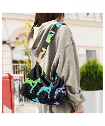 Ladies Soft Plush Underarm Bag Great-dane-heart-love Fluffy Shoulder Bag Women Furry Purse Handbag $14.72 Shoulder Bags