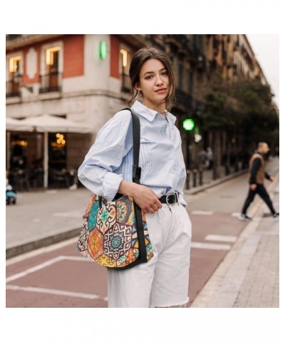 Bohemian Talavera Ceramic Tile Crossbody Bag Hobo Handbag Purse Fashion PU Leather Shoulder Bags for Women $18.01 Hobo Bags