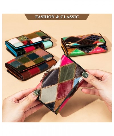 Small Wallets for Women, Multicolor Genuine Leather Compact Credit Card Holder with Coin Purse Holiday Gifts for Her B / Mult...