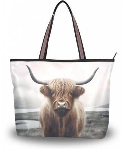 Highland Cow Tote Bag for Women Casual Shoulder Bag Women Hobo Bag Top Handle Handbag for Shopping Travel Work $8.61 Totes