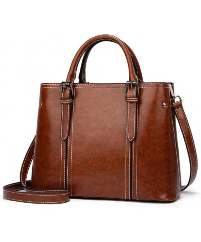 Vegan Leather Satchel Handbags for Women Large Purse Ladies Fashion Tote Top Handle Crossbody Bag with Zipper Brown $22.55 Totes