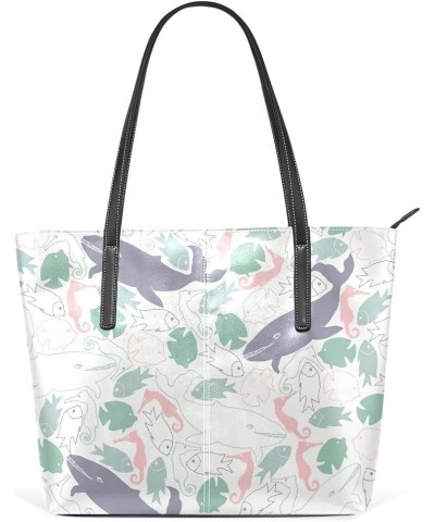 Handbags for Women Tote Bags with 11.08"(L) x 3.54"(W) x 11.02"(W) - Whale Lovely Hearts Whales Fish $24.07 Totes