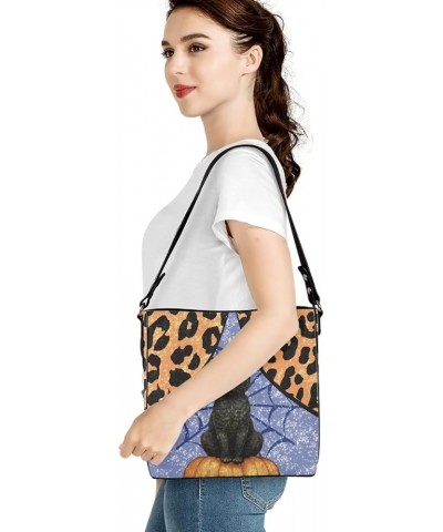 Leather Bucket Tote Bag for Women Hobo Handbags with Pockets Large Capacity Casual Shoulder Bag Leopard Black Cats $25.07 Hob...