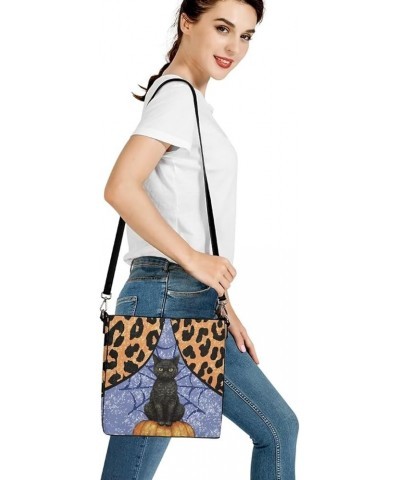 Leather Bucket Tote Bag for Women Hobo Handbags with Pockets Large Capacity Casual Shoulder Bag Leopard Black Cats $25.07 Hob...