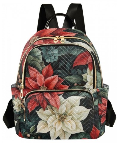 Small Backpack for Women Travel Bag Vintage Christmas Poinsettia Flowers Daypack Purse Fashion Shoulder Bag Rucksack Medium A...