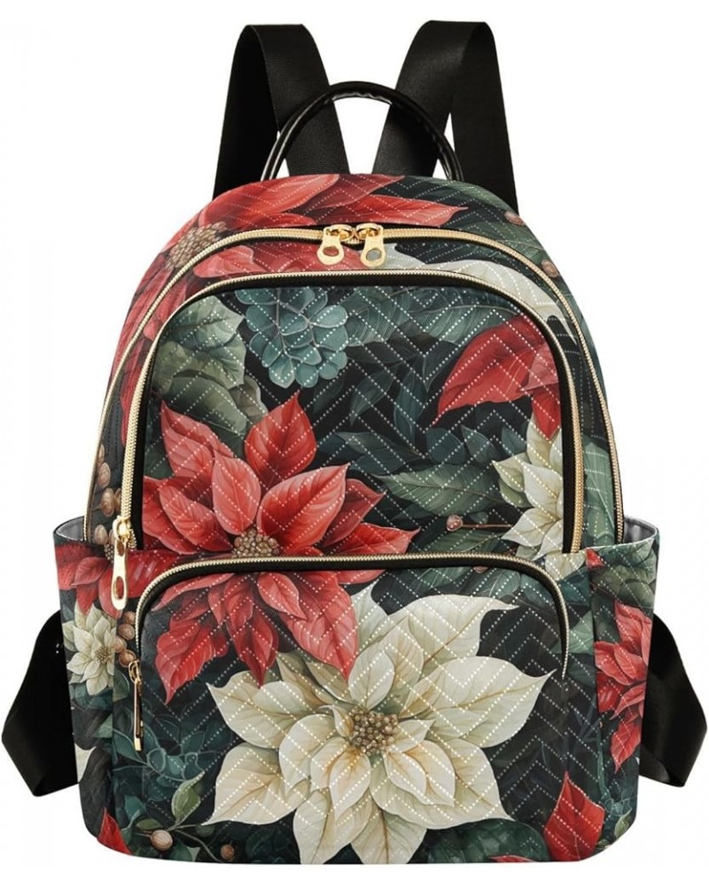 Small Backpack for Women Travel Bag Vintage Christmas Poinsettia Flowers Daypack Purse Fashion Shoulder Bag Rucksack Medium A...