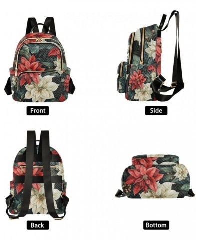 Small Backpack for Women Travel Bag Vintage Christmas Poinsettia Flowers Daypack Purse Fashion Shoulder Bag Rucksack Medium A...